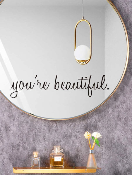 YOU'RE BEAUTIFUL - Affirmation Mirror Sticker | Black-Home Stickers- Boheme Junction