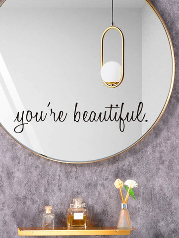 YOU'RE BEAUTIFUL - Affirmation Mirror Sticker | Black-Home Stickers- Boheme Junction