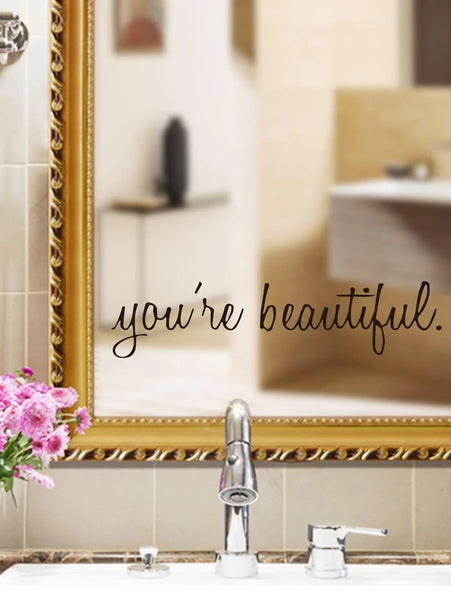 YOU'RE BEAUTIFUL - Affirmation Mirror Sticker | Black-Home Stickers- Boheme Junction