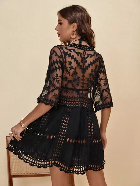 SCOTTIE Lace Cover Up - Black-Women Beachwear- Boheme Junction