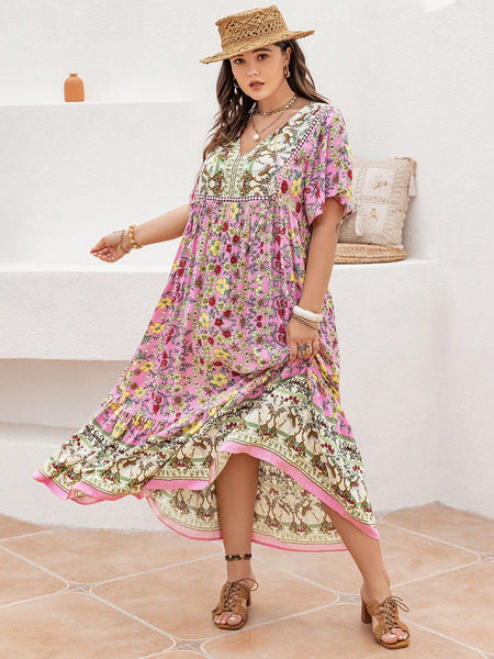 PLUS SIZE Victoria Maxi Dress - Pink-Plus Size Dresses- Boheme Junction