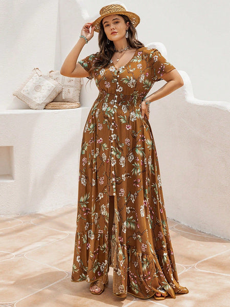 PLUS SIZE Evan Maxi Dress - Brown-Plus Size Dresses- Boheme Junction