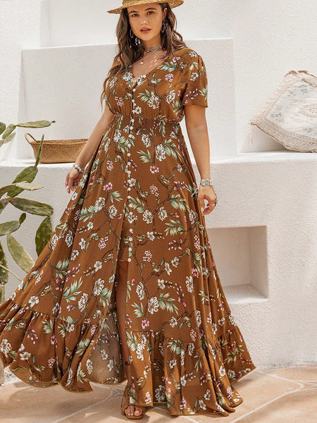 PLUS SIZE Evan Maxi Dress - Brown-Plus Size Dresses- Boheme Junction