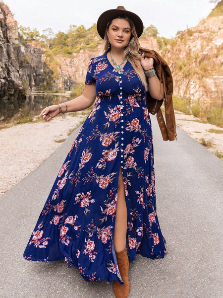 PLUS SIZE Evan Maxi Dress - Blue-Plus Size Dresses- Boheme Junction