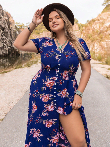 PLUS SIZE Evan Maxi Dress - Blue-Plus Size Dresses- Boheme Junction