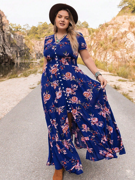 PLUS SIZE Evan Maxi Dress - Blue-Plus Size Dresses- Boheme Junction