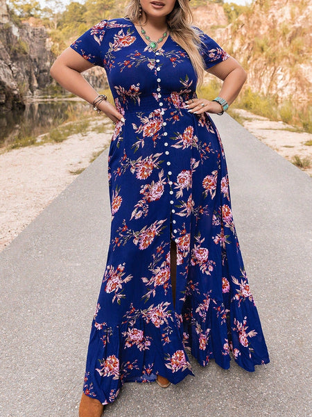 PLUS SIZE Evan Maxi Dress - Blue-Plus Size Dresses- Boheme Junction