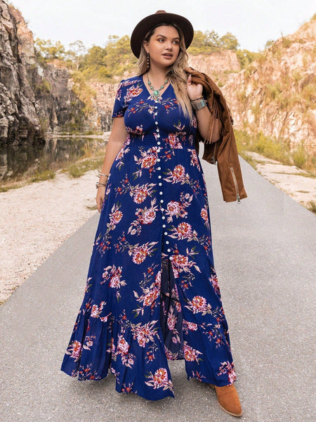 PLUS SIZE Evan Maxi Dress - Blue-Plus Size Dresses- Boheme Junction