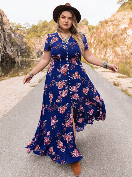 PLUS SIZE Evan Maxi Dress - Blue-Plus Size Dresses- Boheme Junction