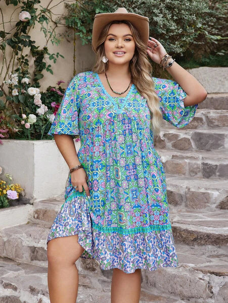 PLUS SIZE Capri Midi Dress - Blue-Plus Size Dresses- Boheme Junction