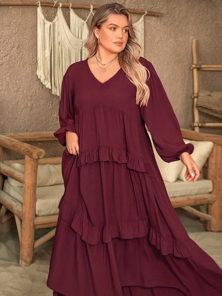 PLUS SIZE Vella Maxi Dress - Burgundy-Plus Size Dresses- Boheme Junction