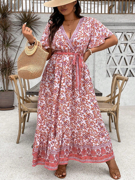 PLUS SIZE Derani Maxi Dress - Pink-Plus Size Dresses- Boheme Junction