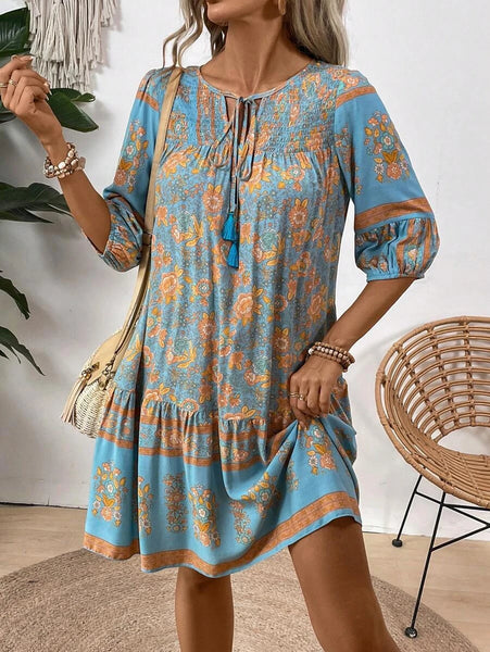 NIGELLA Mini Dress - Blue-Women Dresses- Boheme Junction