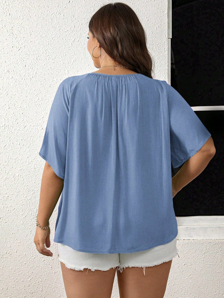 PLUS SIZE Tayla Top - Blue-Plus Size Blouses- Boheme Junction