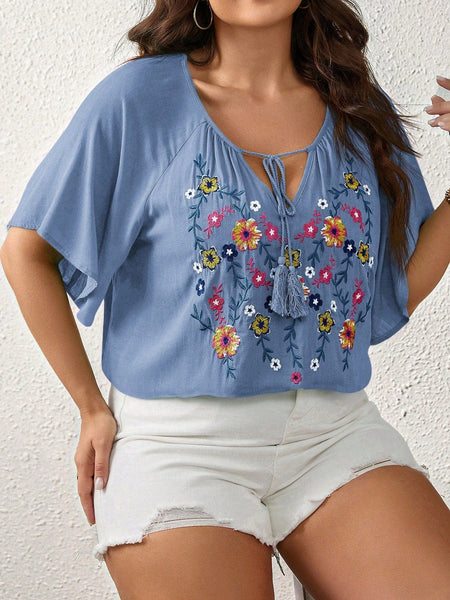 PLUS SIZE Tayla Top - Blue-Plus Size Blouses- Boheme Junction