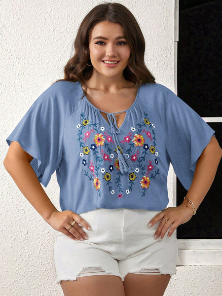 PLUS SIZE Tayla Top - Blue-Plus Size Blouses- Boheme Junction