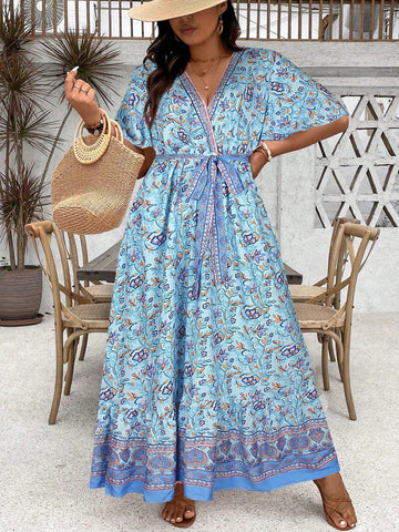 PLUS SIZE Derani Maxi Dress - Blue-Plus Size Dresses- Boheme Junction