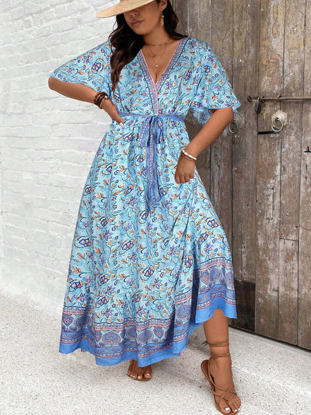 PLUS SIZE Derani Maxi Dress - Blue-Plus Size Dresses- Boheme Junction