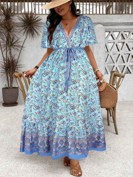 PLUS SIZE Derani Maxi Dress - Blue-Plus Size Dresses- Boheme Junction