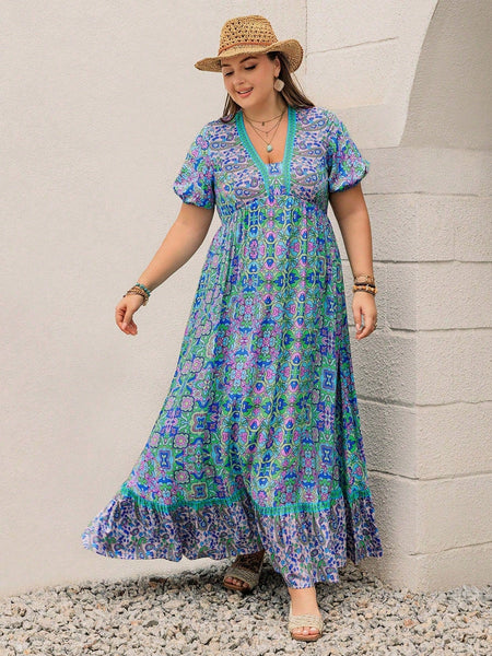 PLUS SIZE Capri Maxi Dress-Plus Size Dresses- Boheme Junction