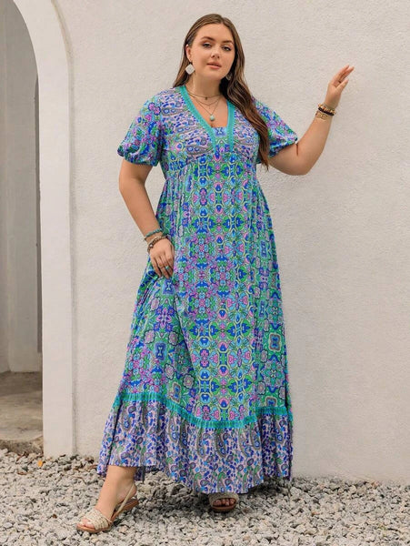 PLUS SIZE Capri Maxi Dress - Blue-Plus Size Dresses- Boheme Junction