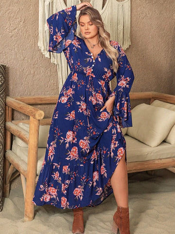 PLUS SIZE Finley Maxi Dress - Blue-Plus Size Dresses- Boheme Junction