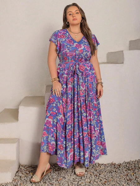 PLUS SIZE Edin Maxi Dress - Blue-Plus Size Dresses- Boheme Junction