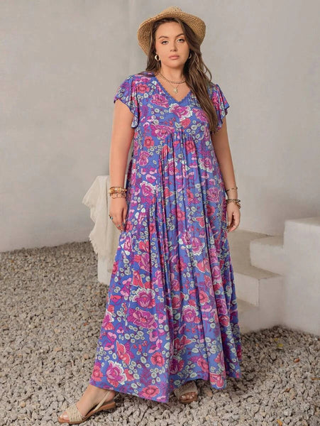 PLUS SIZE Edin Maxi Dress - Blue-Plus Size Dresses- Boheme Junction
