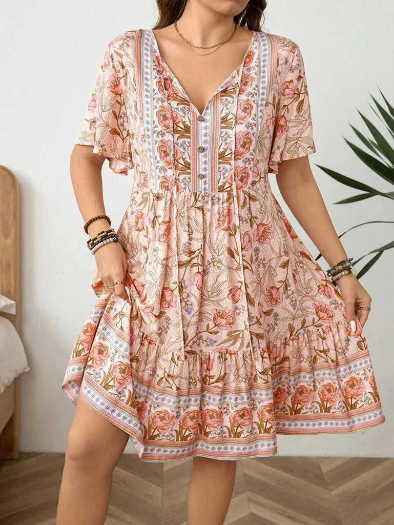 PLUS SIZE Zarah Mini Dress - Peach-Plus Size Dresses- Boheme Junction