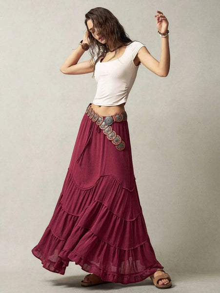 PLUS SIZE Stella Maxi Skirt - Burgundy-Plus Size Bottoms- Boheme Junction