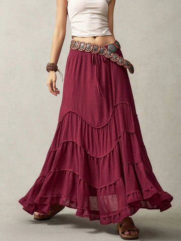 PLUS SIZE Stella Maxi Skirt - Burgundy-Plus Size Bottoms- Boheme Junction