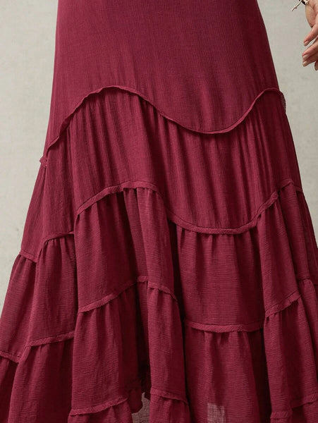 PLUS SIZE Stella Maxi Skirt - Burgundy-Plus Size Bottoms- Boheme Junction