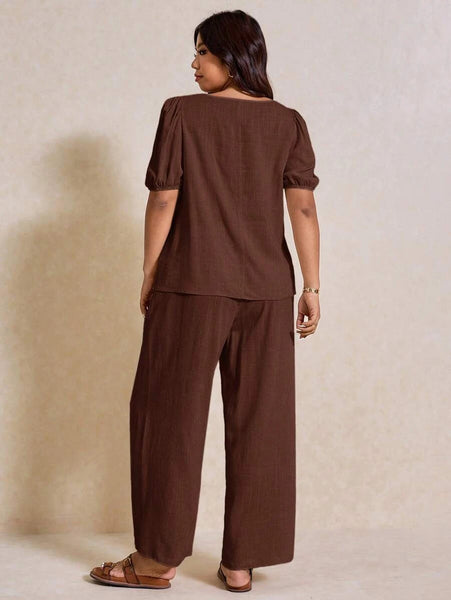 PLUS SIZE Novo Pant & Top Set - Coffee-Plus Size Co-Ords- Boheme Junction