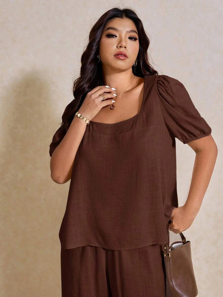 PLUS SIZE Novo Pant & Top Set - Coffee-Plus Size Co-Ords- Boheme Junction
