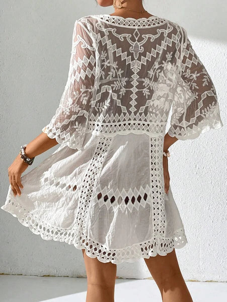 SCOTTIE Lace Cover Up - White-Women Beachwear- Boheme Junction