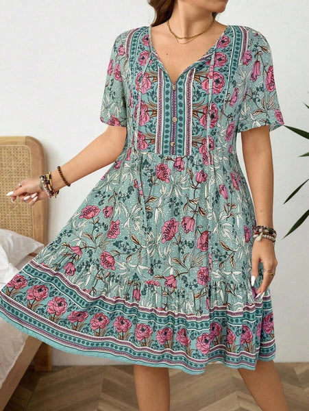 PLUS SIZE Zarah Mini Dress - Green-Plus Size Dresses- Boheme Junction