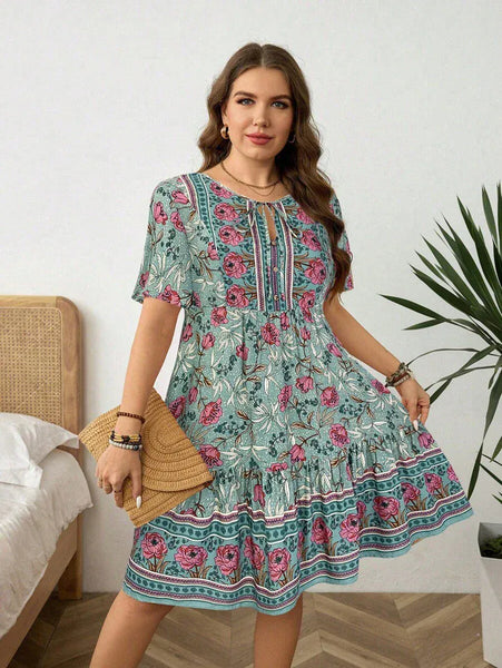 PLUS SIZE Zarah Mini Dress - Green-Plus Size Dresses- Boheme Junction