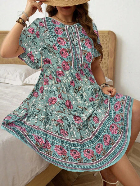 PLUS SIZE Zarah Mini Dress - Green-Plus Size Dresses- Boheme Junction