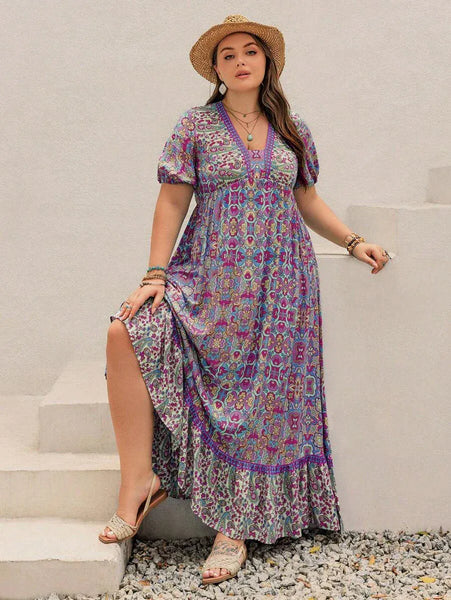 PLUS SIZE Capri Maxi Dress - Floral-Plus Size Dresses- Boheme Junction