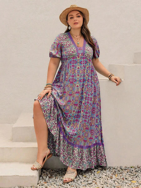 PLUS SIZE Capri Maxi Dress - Blue-Plus Size Dresses- Boheme Junction