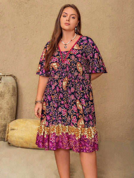 PLUS SIZE Capri Midi Dress - Purple-Plus Size Dresses- Boheme Junction