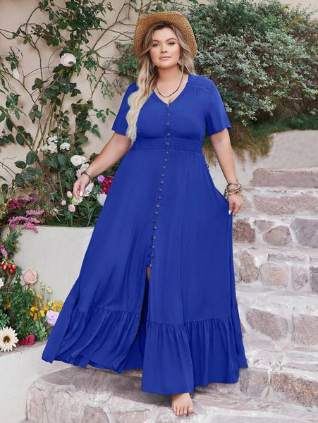 PLUS SIZE Anais Maxi Dress - Blue-Plus Size Dresses- Boheme Junction