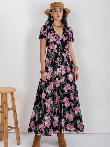 MARA Maxi Dress - Black/Green-Women Dresses- Boheme Junction