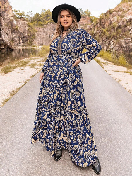 PLUS SIZE Carrie Maxi Dress - Blue-Plus Size Dresses- Boheme Junction