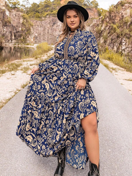 PLUS SIZE Carrie Maxi Dress - Blue-Plus Size Dresses- Boheme Junction