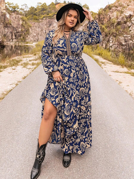 PLUS SIZE Carrie Maxi Dress - Blue-Plus Size Dresses- Boheme Junction