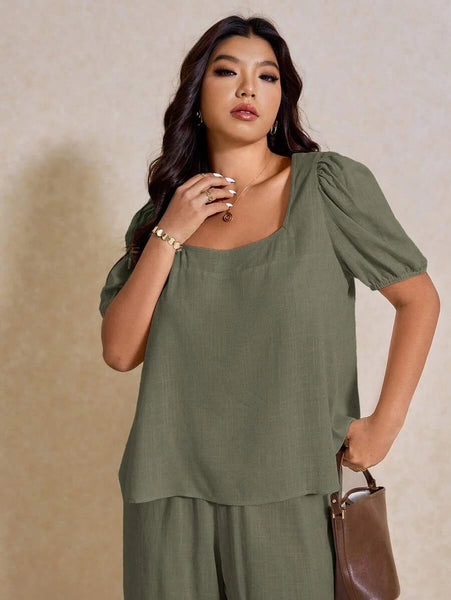 PLUS SIZE Novo Pant & Top Set - Khaki-Plus Size Co-Ords- Boheme Junction