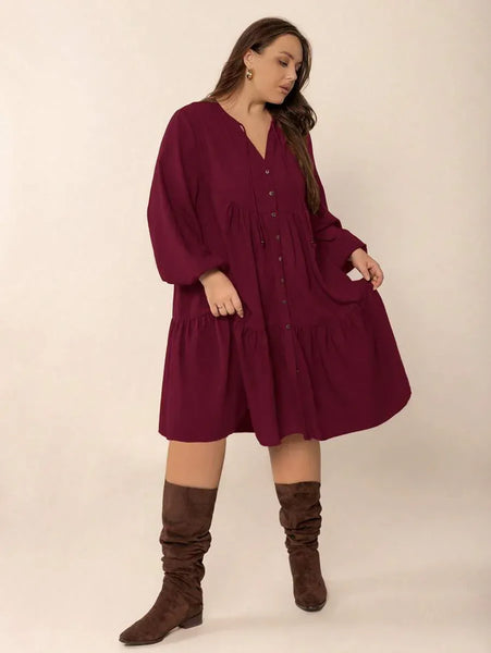 PLUS SIZE Cheri Midi Dress - Burgundy-Plus Size Dresses- Boheme Junction