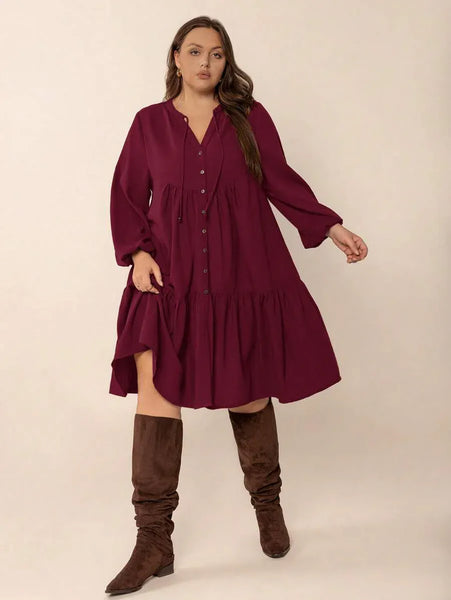 PLUS SIZE Cheri Midi Dress - Burgundy-Plus Size Dresses- Boheme Junction