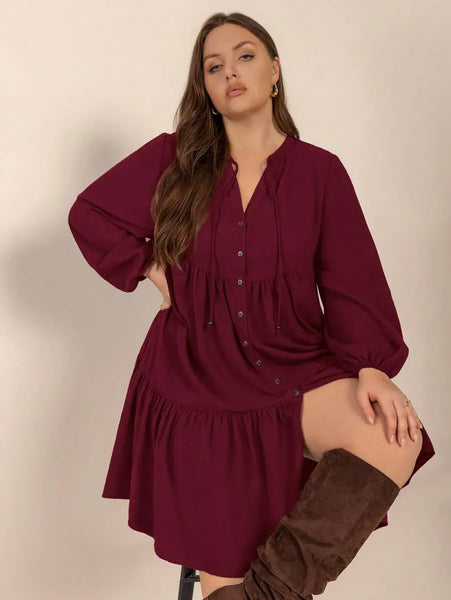 PLUS SIZE Cheri Midi Dress - Burgundy-Plus Size Dresses- Boheme Junction